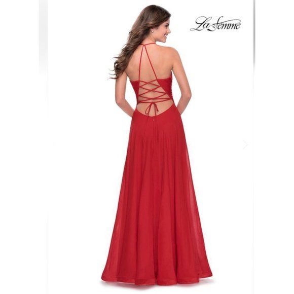 La Femme women's red chiffon gown dress size 8 NWOT - Picture 2 of 7